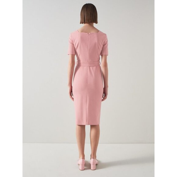 LK BENNETT Leonora Pink Shift Dress / Size 12 / Pink Crepe Belted Work - Picture 4 of 8
